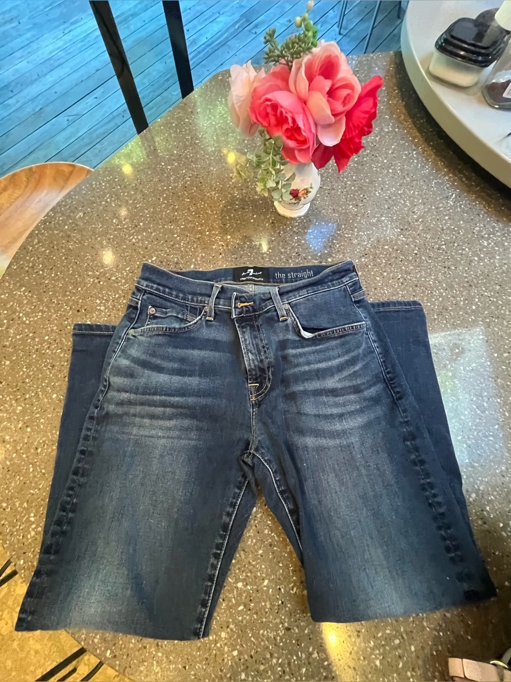 7 For All Mankind Women's Straight Leg Jeans in Dark Blue Wash